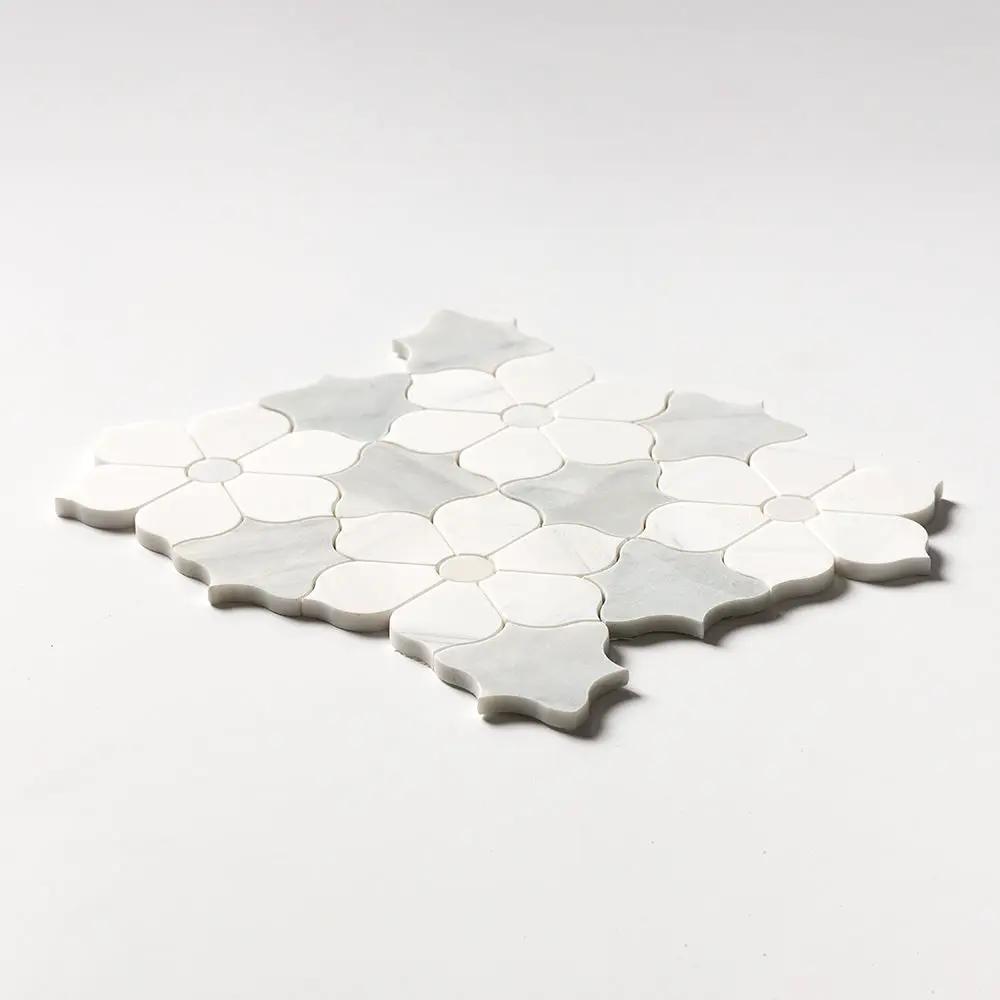 European White, Carrara T, Dolomite Multi Finish Theodora Marble Mosaics 12 1/8x14 closeup 2