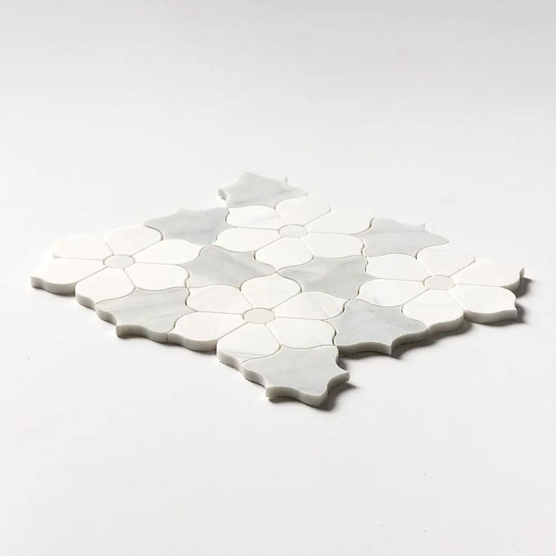 European White, Carrara T, Dolomite Multi Finish Theodora Marble Mosaics 12 1/8x14 closeup 2