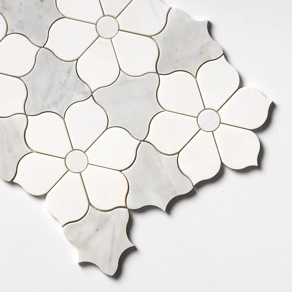 European White, Carrara T, Dolomite Multi Finish Theodora Marble Mosaics 12 1/8x14 closeup 3