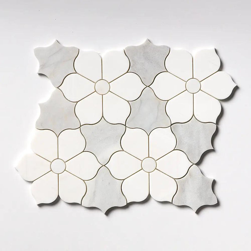 European White, Carrara T, Dolomite Multi Finish Theodora Marble Mosaics 12 1/8x14