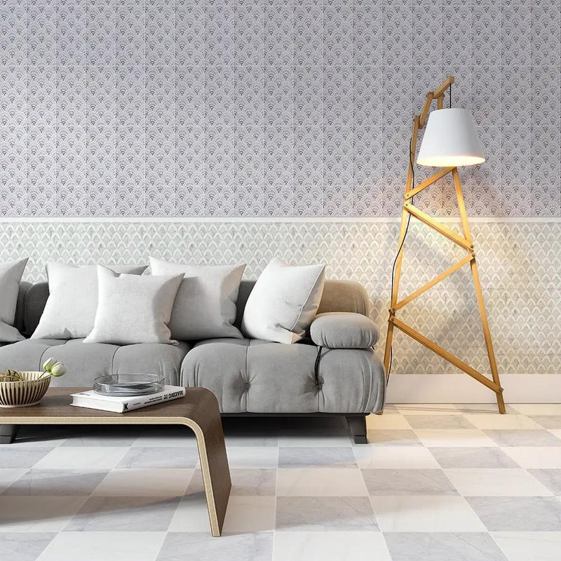 European White, Carrara T Multi Finish Sophia Marble Mosaics 8 3/4x13 1/2 room scene