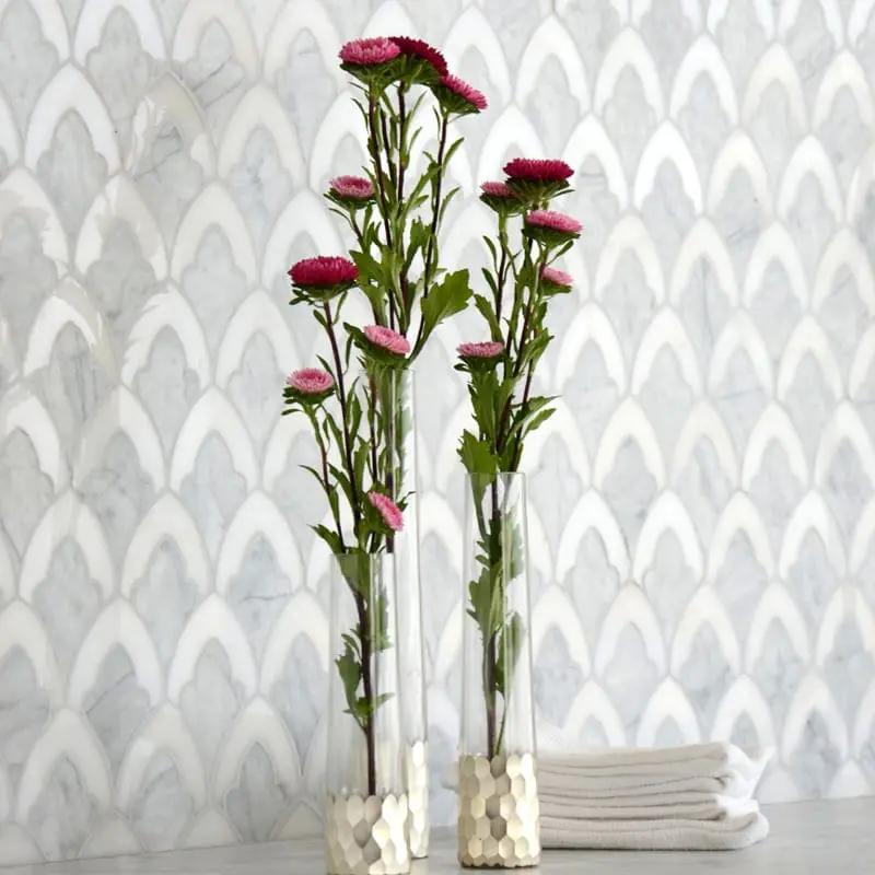 European White, Carrara T Multi Finish Sophia Marble Mosaics 8 3/4x13 1/2 room scene 2