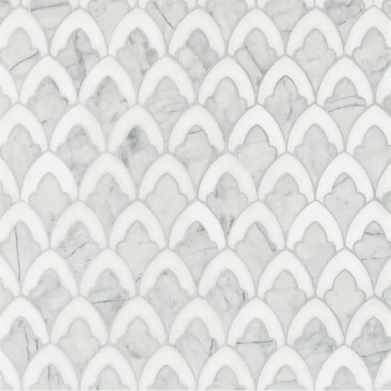 European White, Carrara T Multi Finish Sophia Marble Mosaics 8 3/4x13 1/2