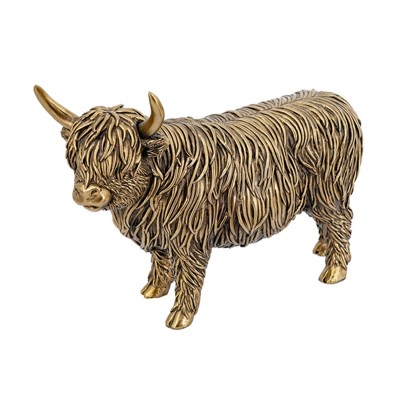 10x3.5x7" Lifelike Polyresin Highland Cow Statue with Rich Bronze Finish