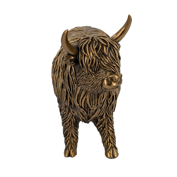 10x3.5x7" Lifelike Polyresin Highland Cow Statue with Rich Bronze Finish, photo 2 of 10