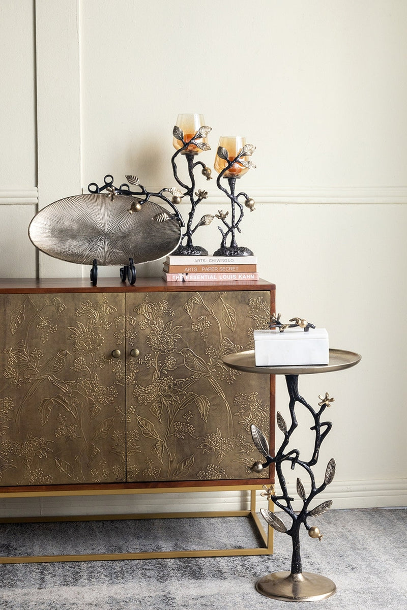 Black and Gold Aluminum Side Table with Pomegranate Design, photo 2 of 6