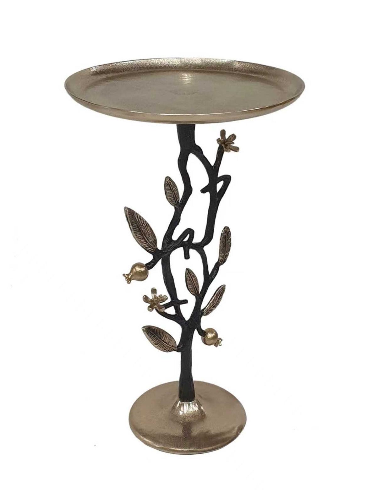 Black and Gold Aluminum Side Table with Pomegranate Design, photo 5 of 6