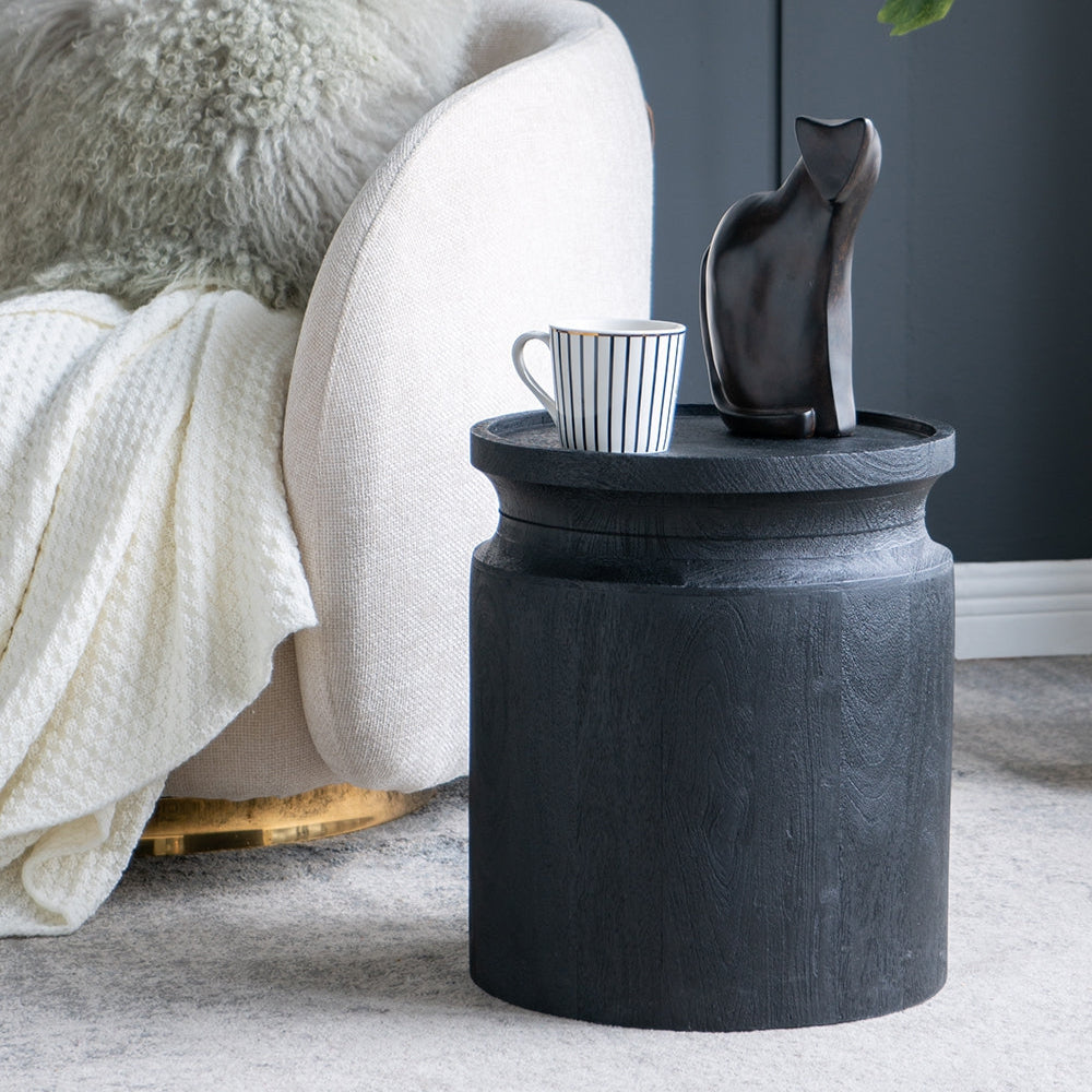 Black Wooden Cylinder Side Table, photo 2 of 6