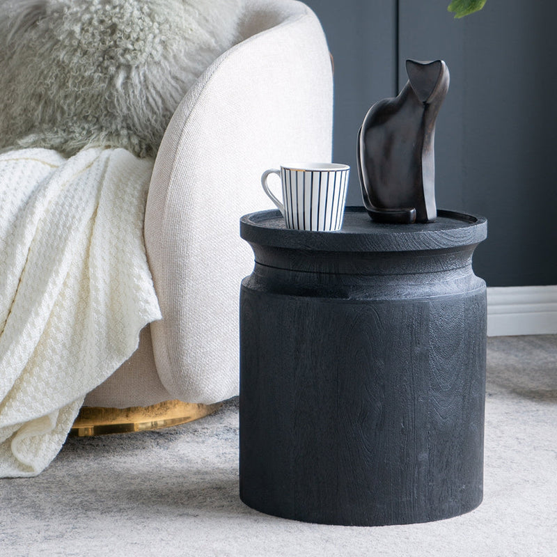 Black Wooden Cylinder Side Table, photo 2 of 6