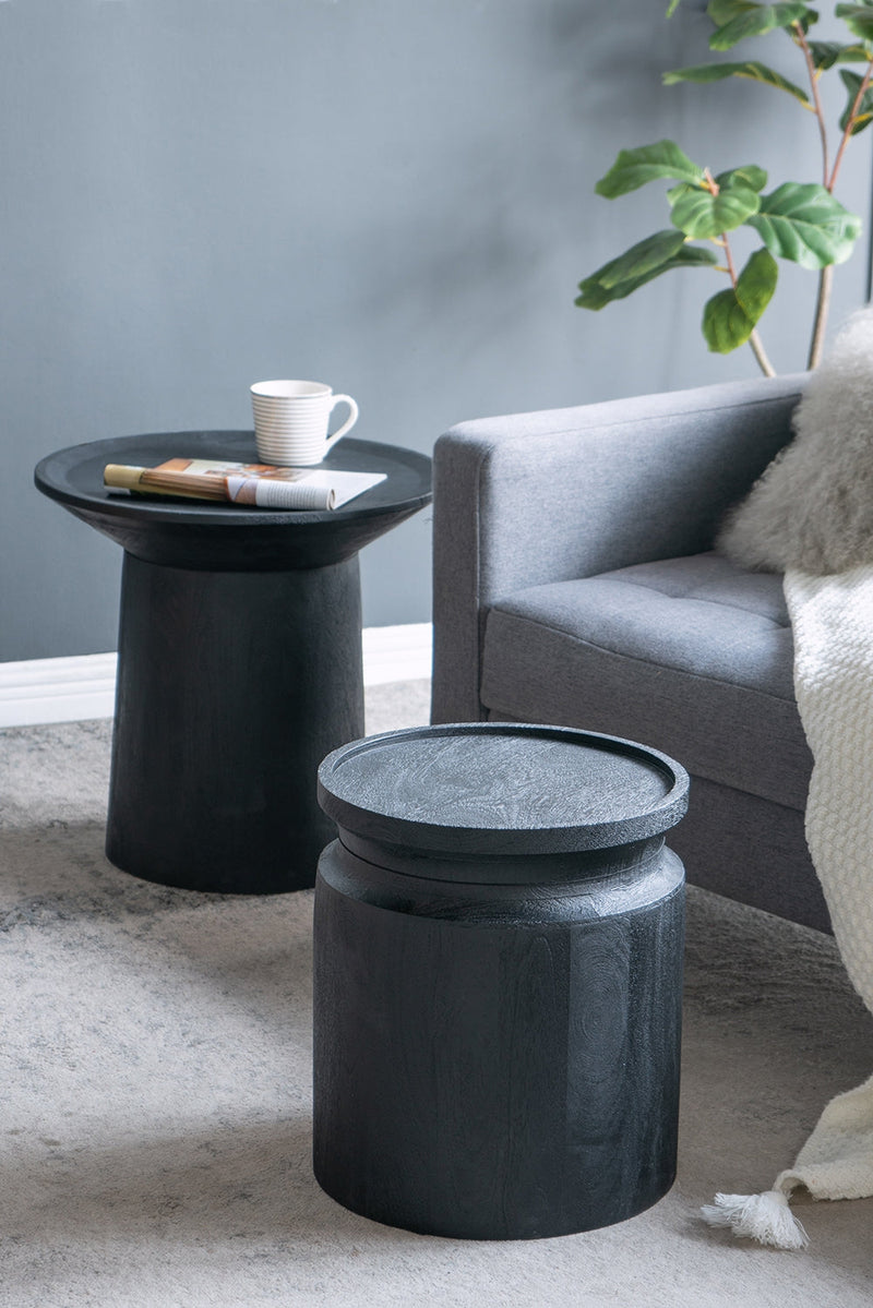 Black Wooden Cylinder Side Table, photo 5 of 6