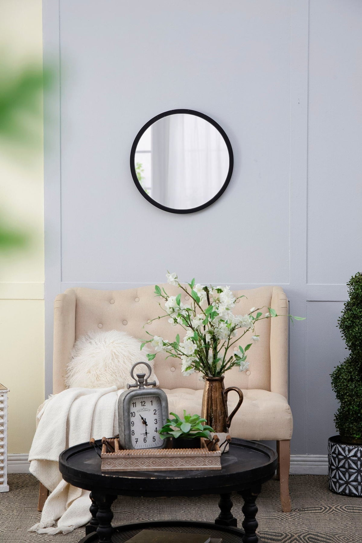 Circle Wall Mirror with Wooden Frame - Black, Light Brown, Dark Brown, photo 11 of 36