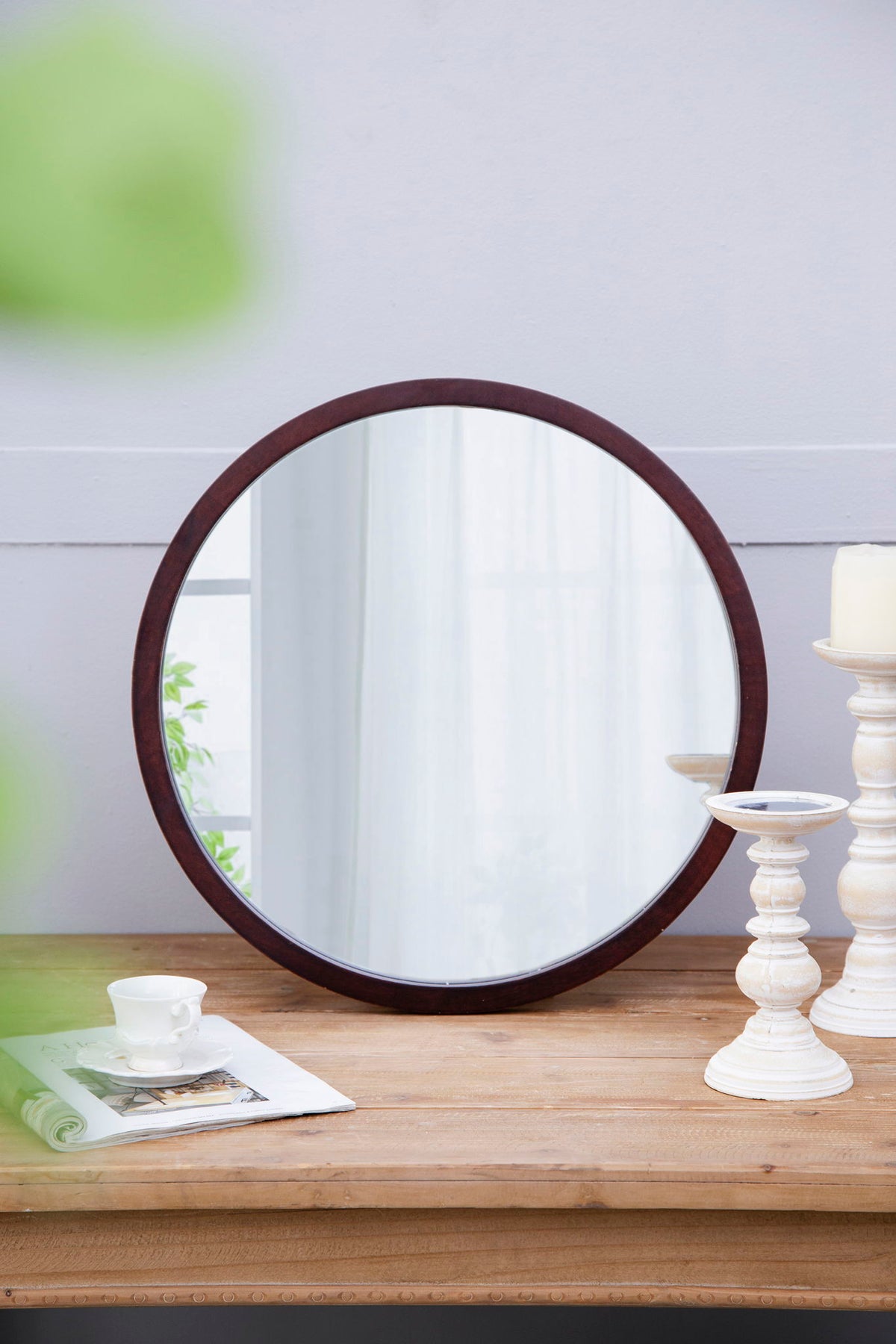 Circle Wall Mirror with Wooden Frame - Black, Light Brown, Dark Brown, photo 35 of 36
