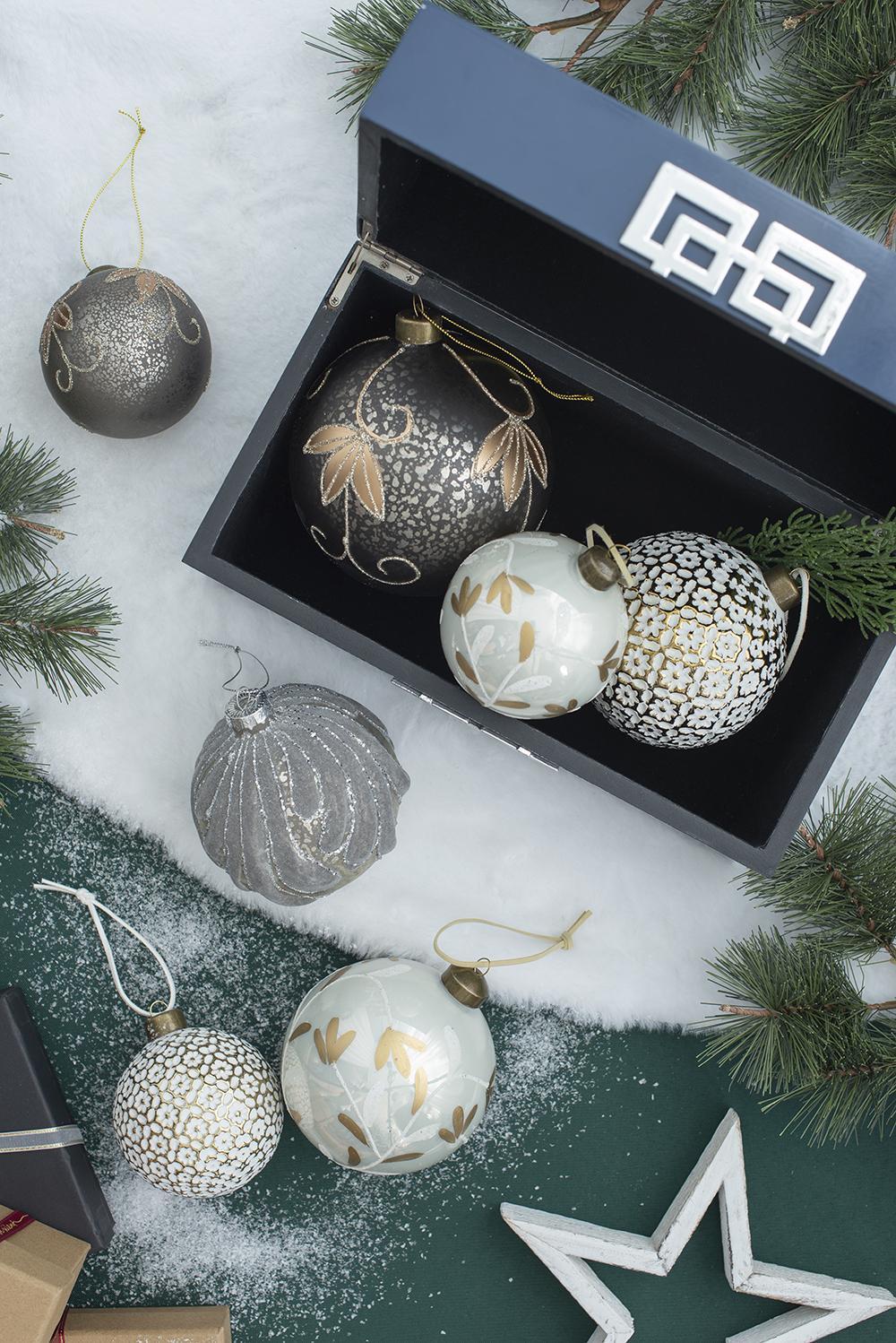 Decorative Hanging Glass Christmas Ball Ornaments - Set of 6 with Elegant Glass Design - Pearl Silver or Purple, photo 2 of 16