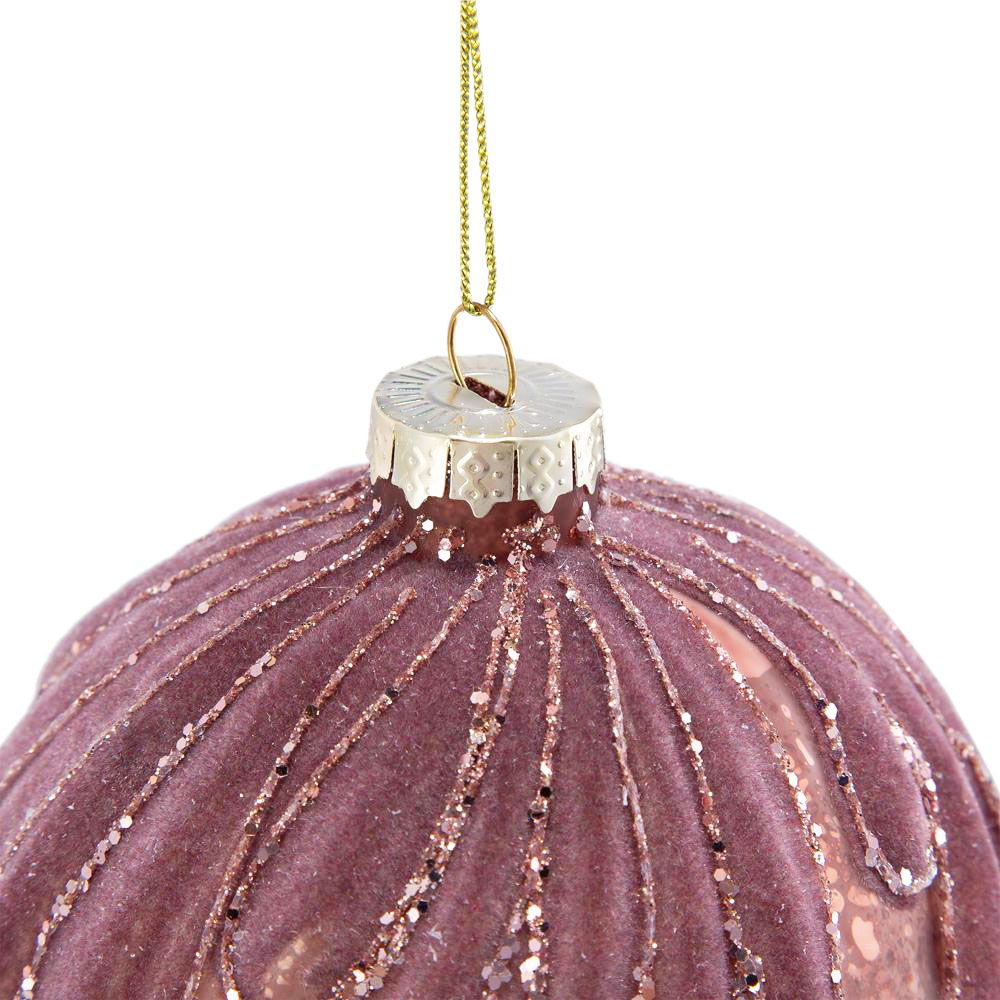 Decorative Hanging Glass Christmas Ball Ornaments - Set of 6 with Elegant Glass Design - Pearl Silver or Purple, photo 5 of 16