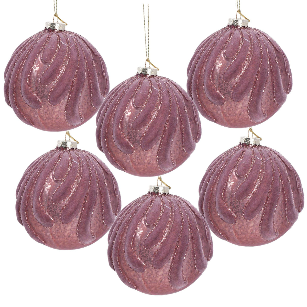 Decorative Hanging Glass Christmas Ball Ornaments - Set of 6 with Elegant Glass Design - Pearl Silver or Purple, photo 6 of 16