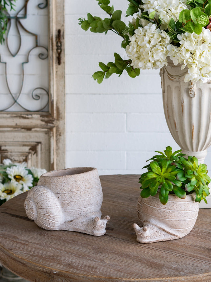 Decorative Sand and Cement Snail Planter, 8.3 x 7 x 4.7 Inch, Beige, photo 9 of 10