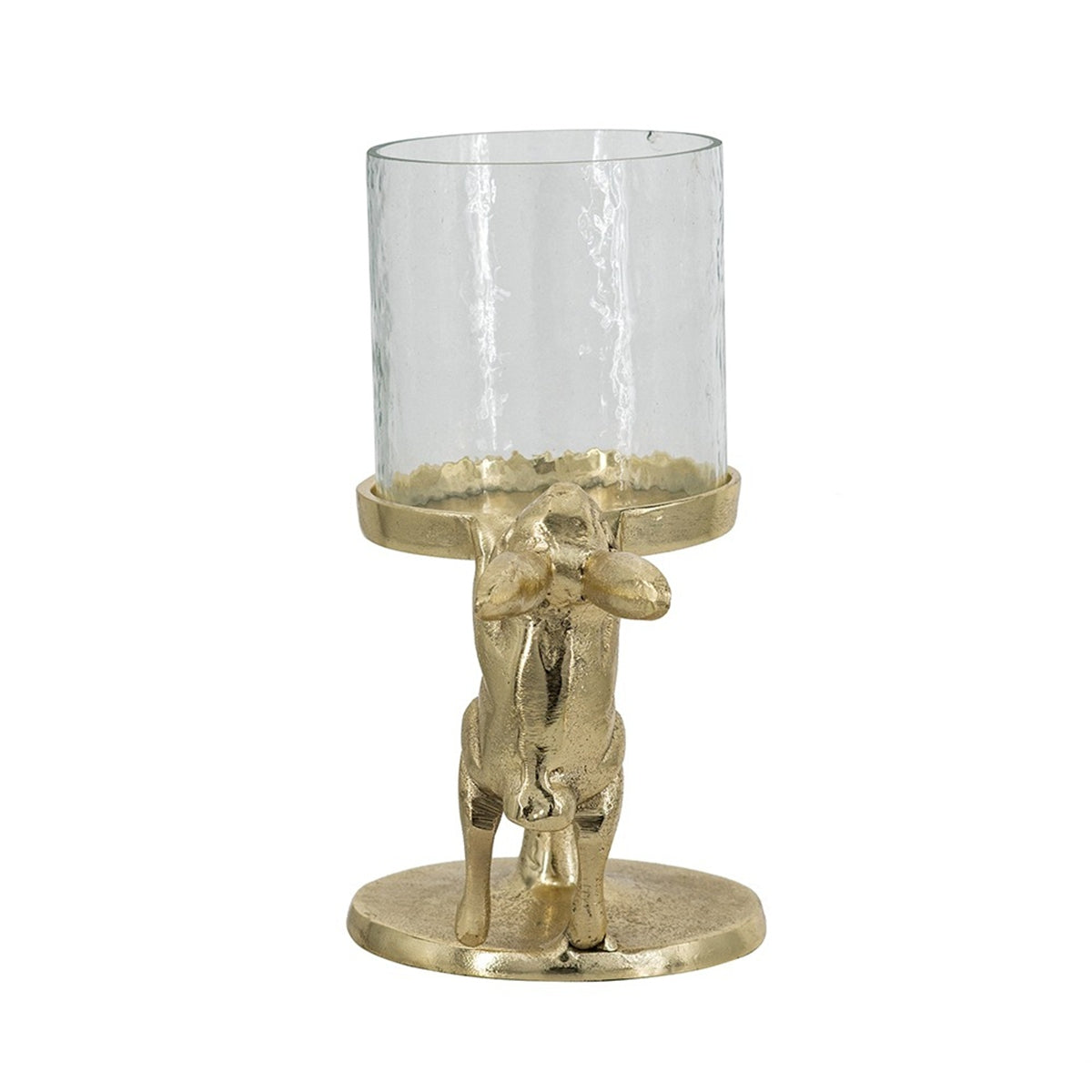 Gold Rabbit Pillar Candle Holder with Clear Glass Hurricane Shade, photo 5 of 9