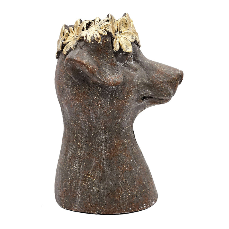 Magnesium Dog Statue Planter, 9.3 x 13 Inch, Brown with Gold Leaf Crown, photo 5 of 10