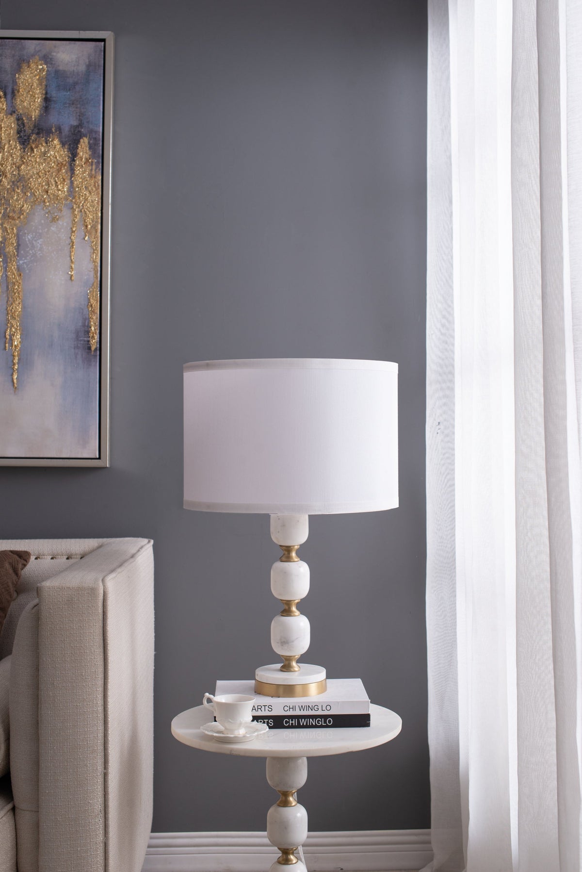 Marble Base Table Lamp with White Fabric Shade - 26.5", photo 11 of 16
