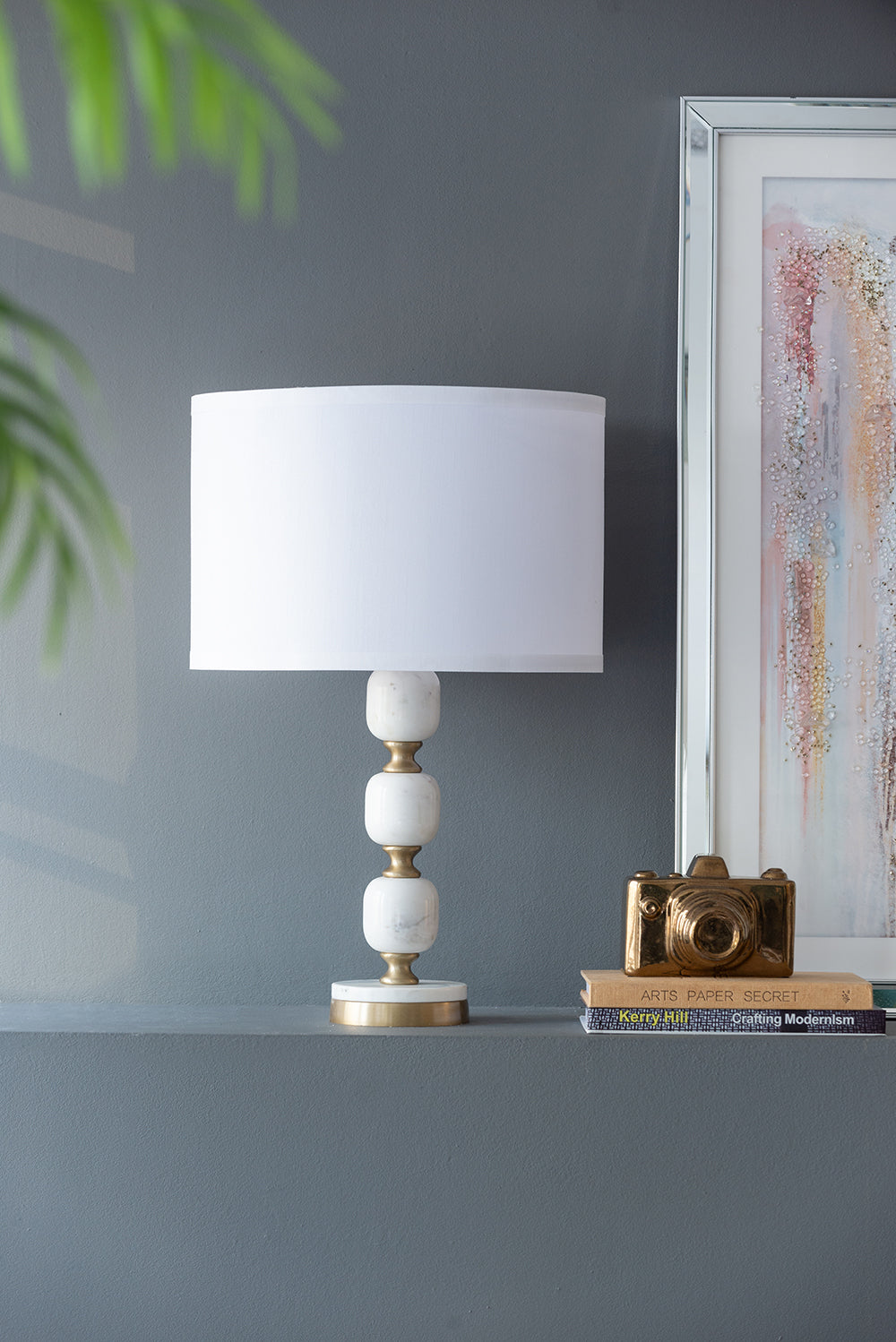 Marble Base Table Lamp with White Fabric Shade - 26.5", photo 15 of 16