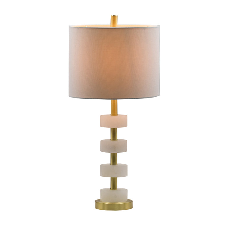 Marble Table Lamp with Brass Frame and White Fabric Shade - White + Gold, photo 3 of 14