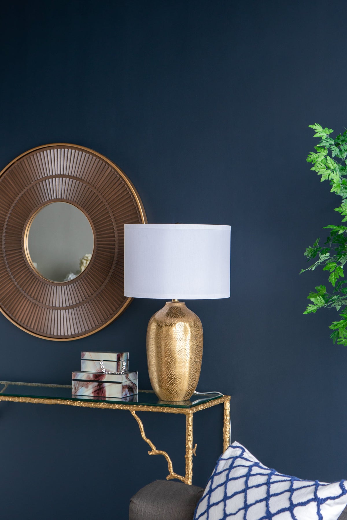 D15x25.7' Round Aluminum Sheet Gold Table Lamp with White Fabric Shade, photo 11 of 16