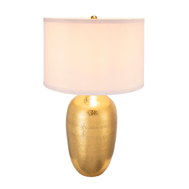 D15x25.7' Round Aluminum Sheet Gold Table Lamp with White Fabric Shade, photo 3 of 16