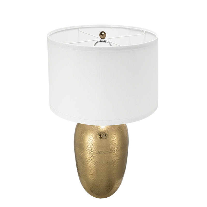 D15x25.7' Round Aluminum Sheet Gold Table Lamp with White Fabric Shade, photo 4 of 16