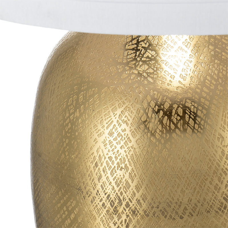 D15x25.7' Round Aluminum Sheet Gold Table Lamp with White Fabric Shade, photo 7 of 16