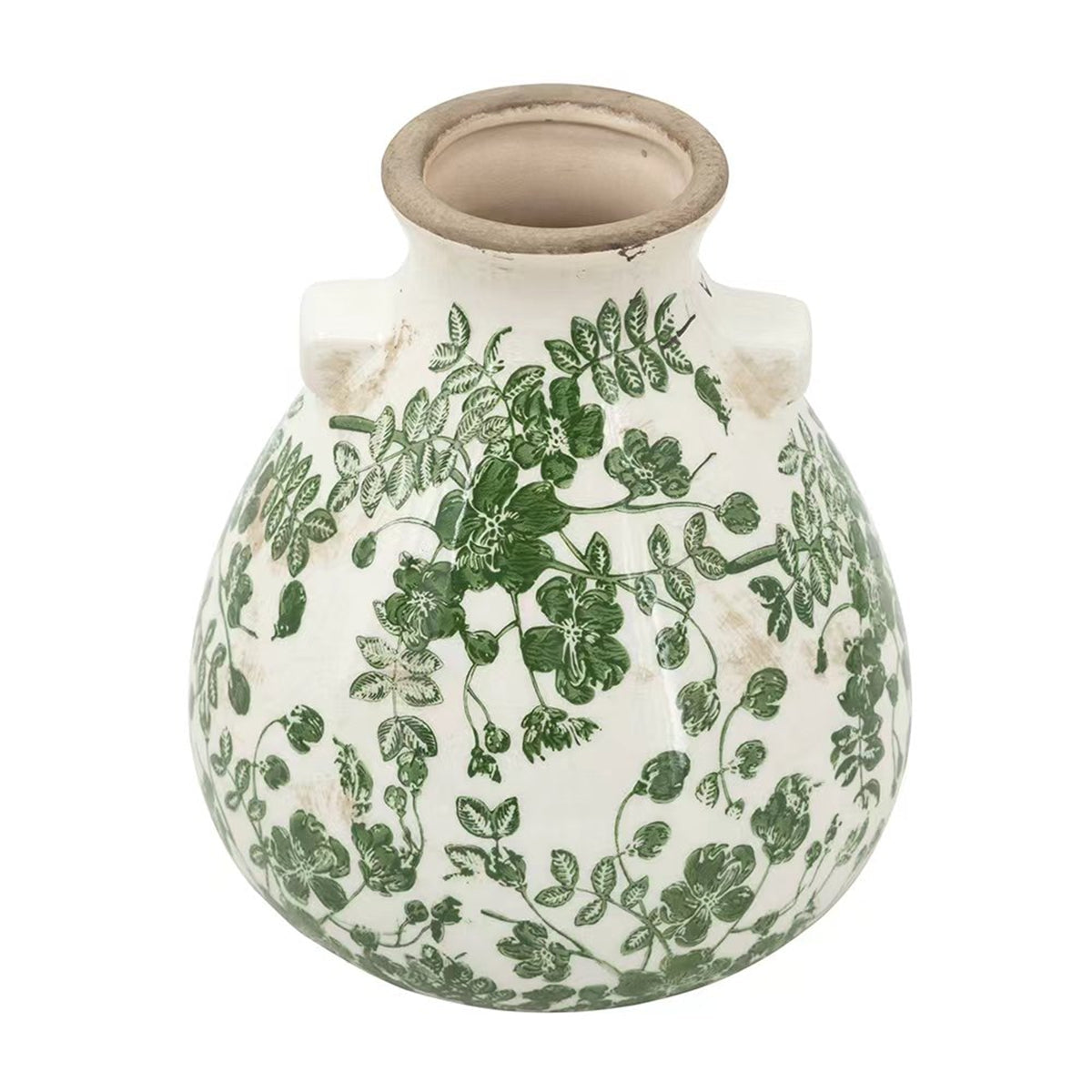 Round Ceramic Accent Vase with Green Floral Motifs, 7.5-Inch, photo 2 of 9