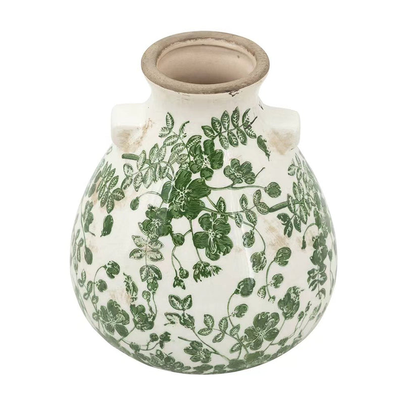 Round Ceramic Accent Vase with Green Floral Motifs, 7.5-Inch, photo 2 of 9
