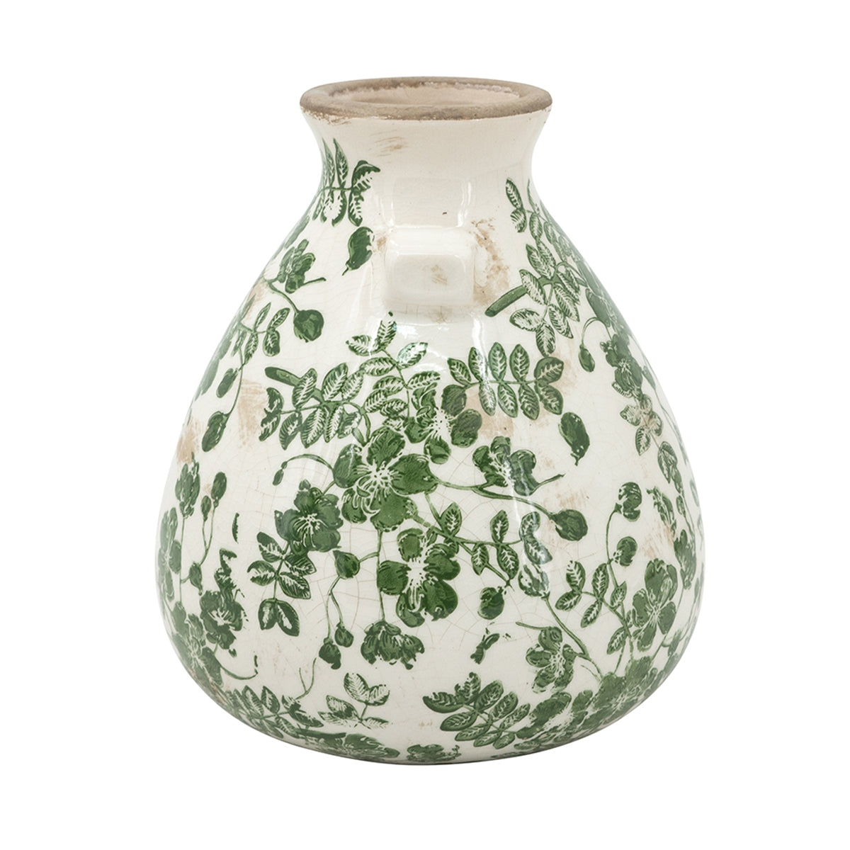 Round Ceramic Accent Vase with Green Floral Motifs, 7.5-Inch, photo 3 of 9