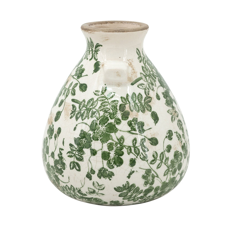 Round Ceramic Accent Vase with Green Floral Motifs, 7.5-Inch, photo 3 of 9
