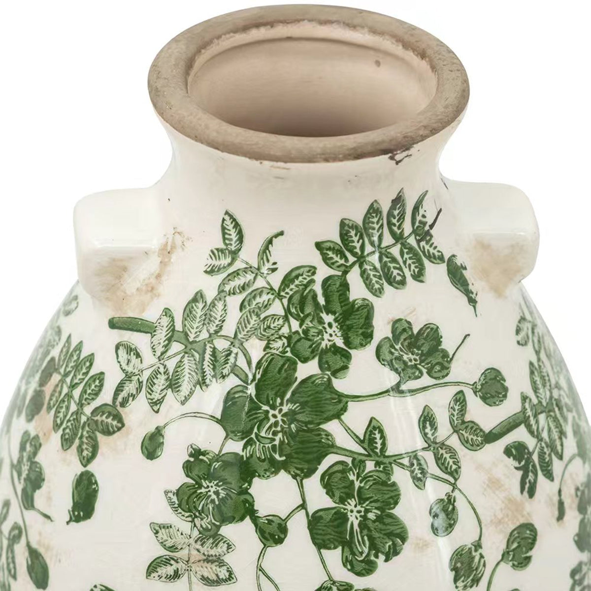 Round Ceramic Accent Vase with Green Floral Motifs, 7.5-Inch, photo 4 of 9