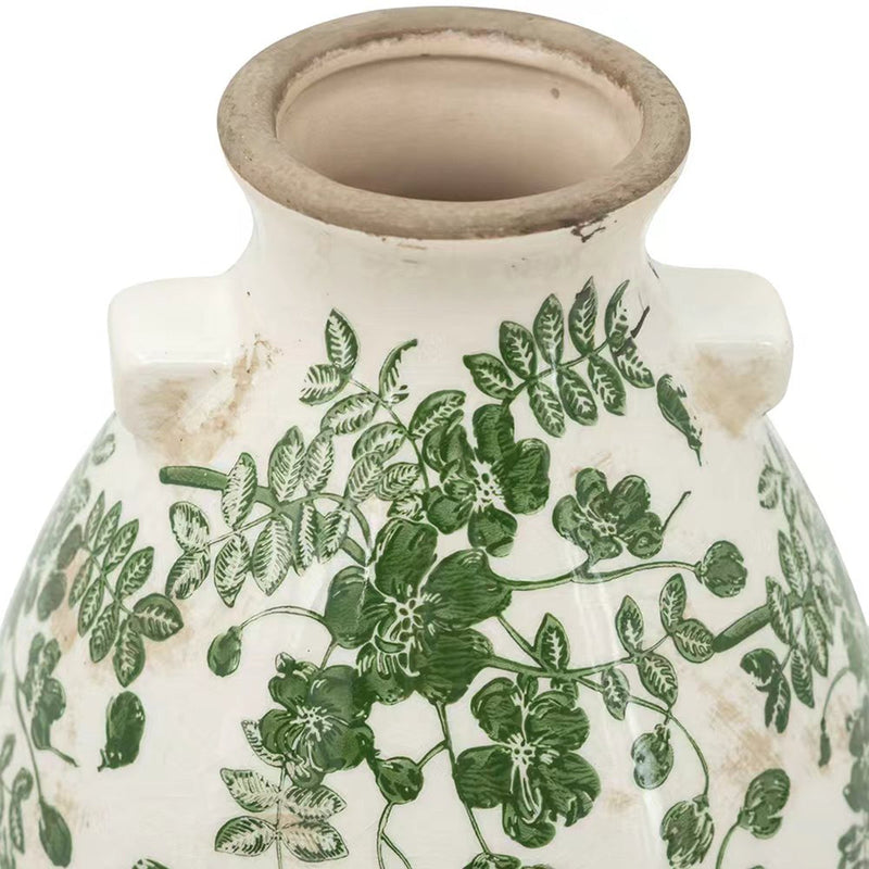 Round Ceramic Accent Vase with Green Floral Motifs, 7.5-Inch, photo 4 of 9