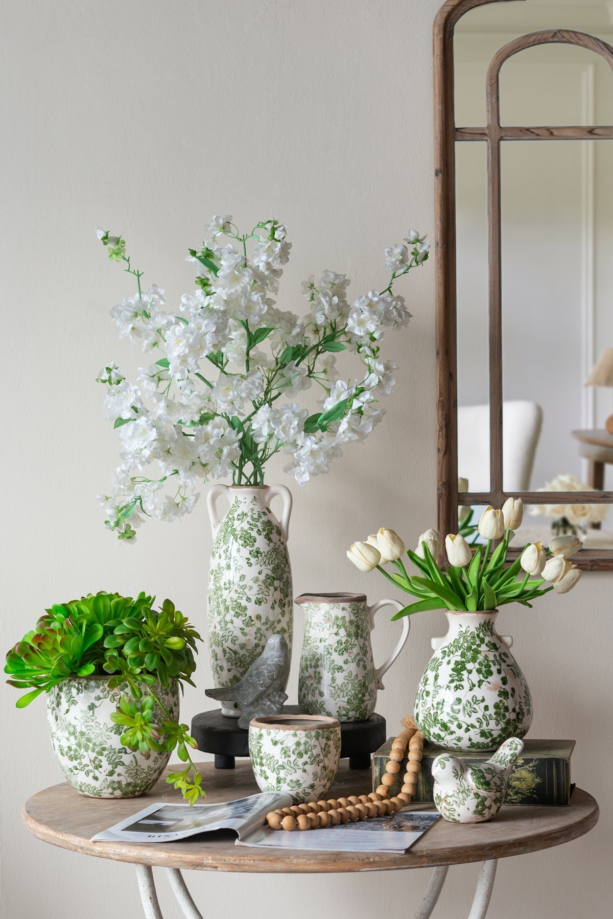 Round Ceramic Accent Vase with Green Floral Motifs, 7.5-Inch, photo 7 of 9