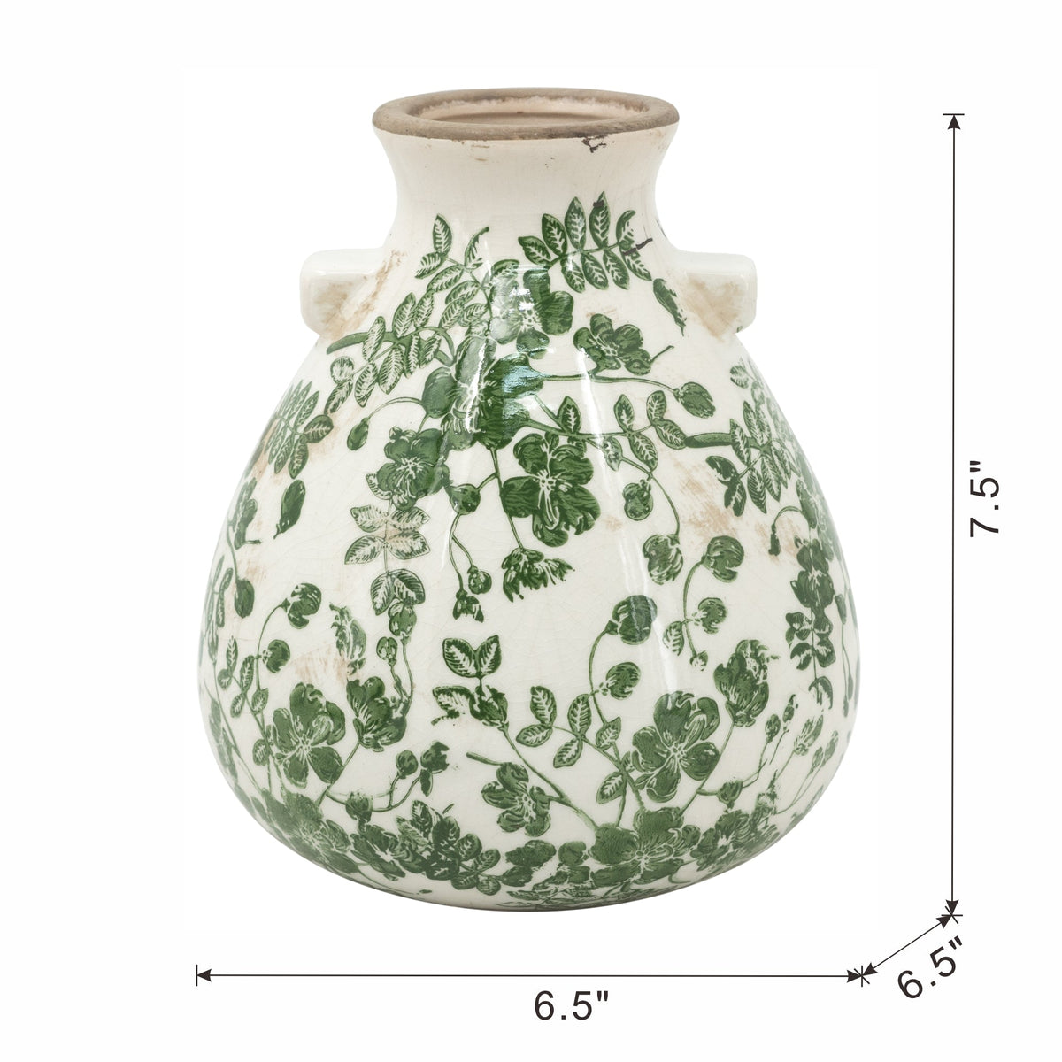 Round Ceramic Accent Vase with Green Floral Motifs, 7.5-Inch, photo 9 of 9