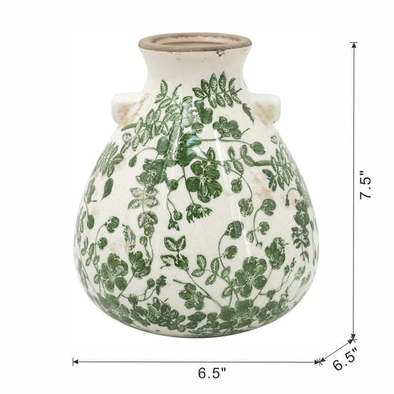 Round Ceramic Accent Vase with Green Floral Motifs, 7.5-Inch, photo 9 of 9