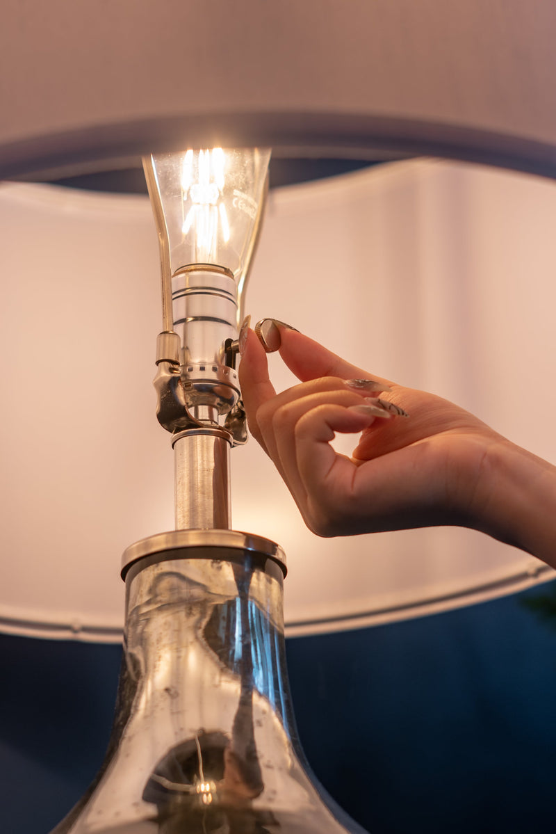 Silver Round Table Lamp with White Fabric Shade, photo 12 of 15