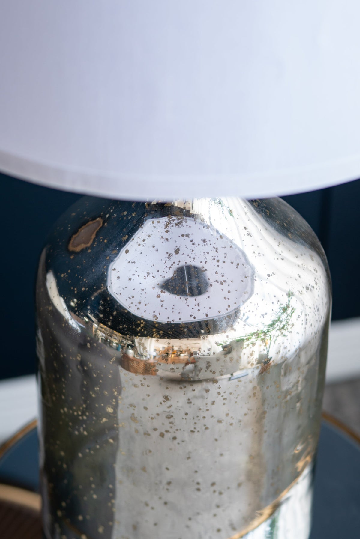 Silver Round Table Lamp with White Fabric Shade, photo 15 of 15