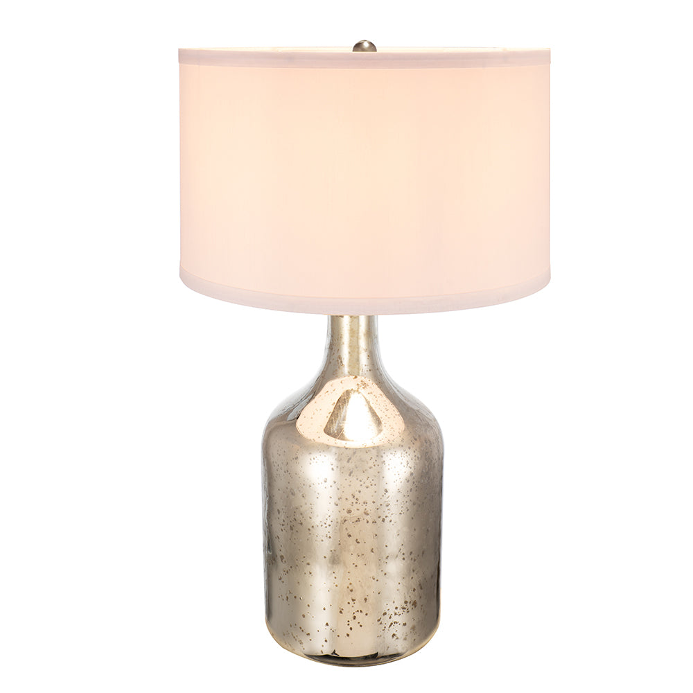 Silver Round Table Lamp with White Fabric Shade, photo 3 of 15