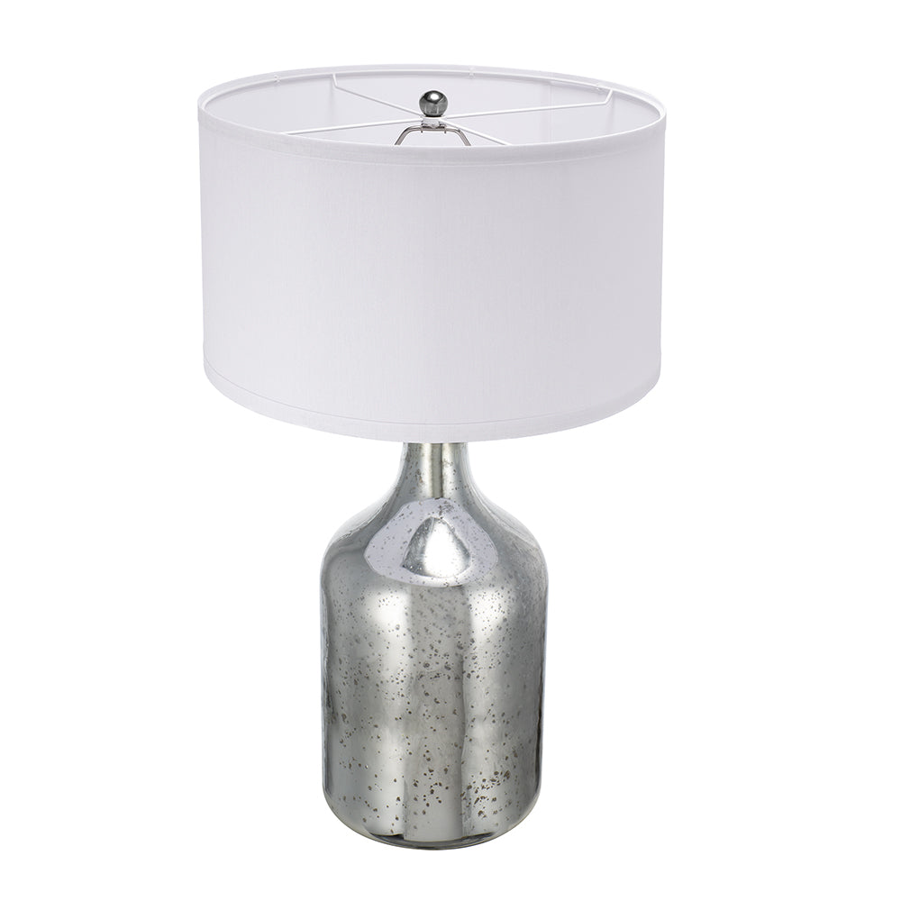 Silver Round Table Lamp with White Fabric Shade, photo 4 of 15