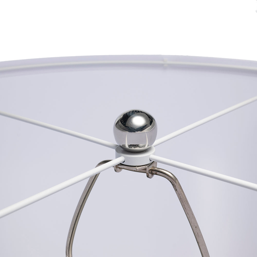 Silver Round Table Lamp with White Fabric Shade, photo 5 of 15