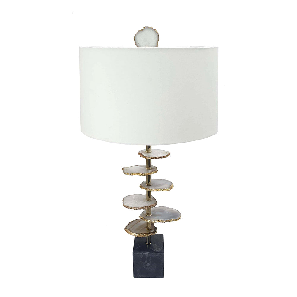 Smoke Agate-Slice Table Lamp with Marble Base - Genuine Agate, photo 3 of 7