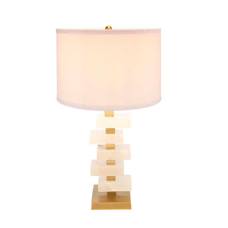 White and Gold Alabaster Table Lamp with Fabric Drum Shade - 15" W x 15" D x 26.7" H, photo 2 of 8