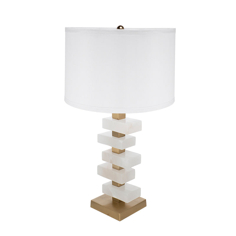 White and Gold Alabaster Table Lamp with Fabric Drum Shade - 15" W x 15" D x 26.7" H, photo 3 of 8