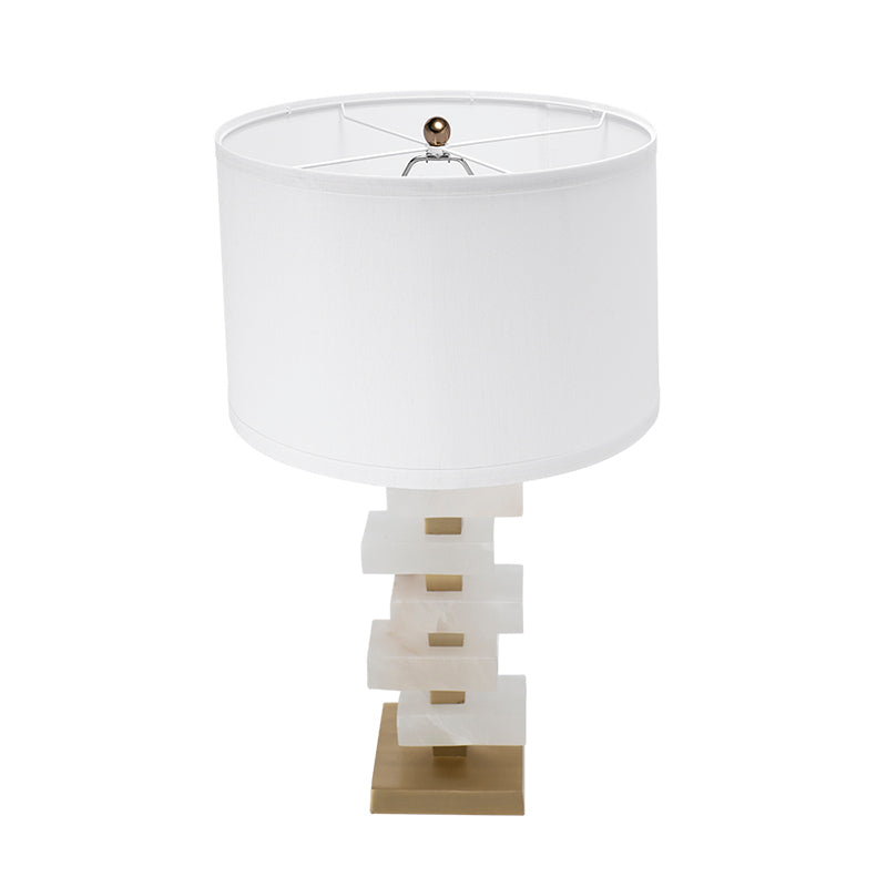White and Gold Alabaster Table Lamp with Fabric Drum Shade - 15" W x 15" D x 26.7" H, photo 4 of 8