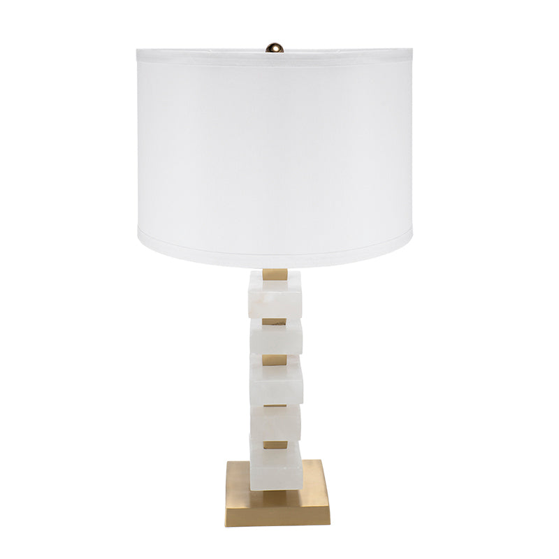 White and Gold Alabaster Table Lamp with Fabric Drum Shade - 15" W x 15" D x 26.7" H, photo 5 of 8