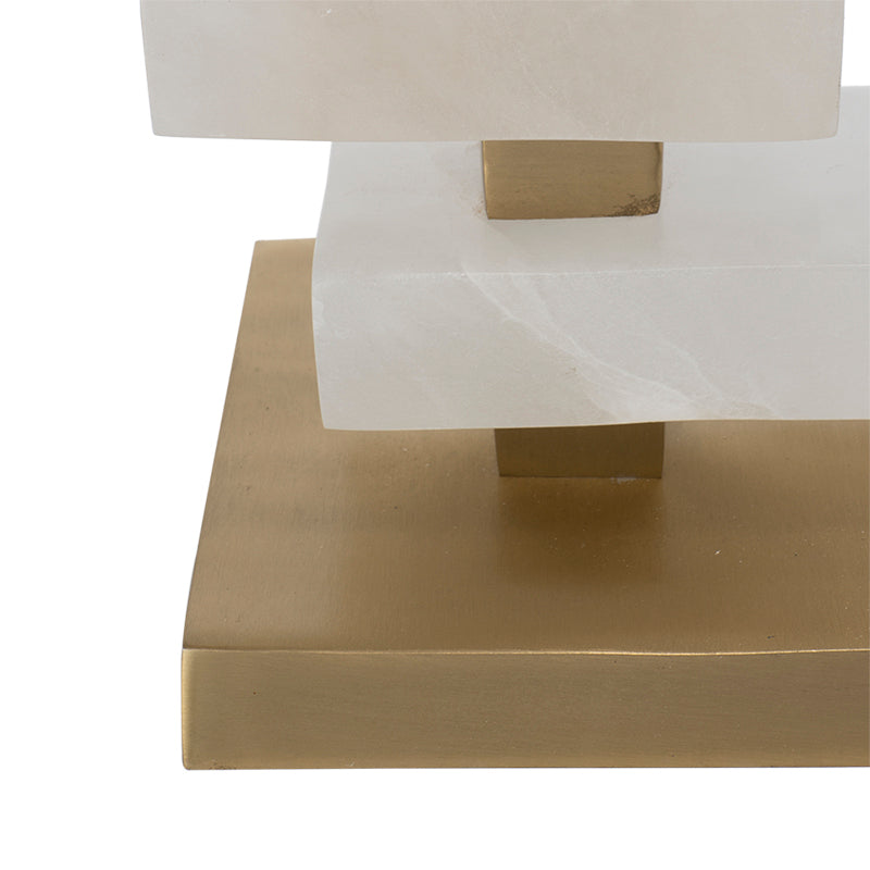 White and Gold Alabaster Table Lamp with Fabric Drum Shade - 15" W x 15" D x 26.7" H, photo 7 of 8