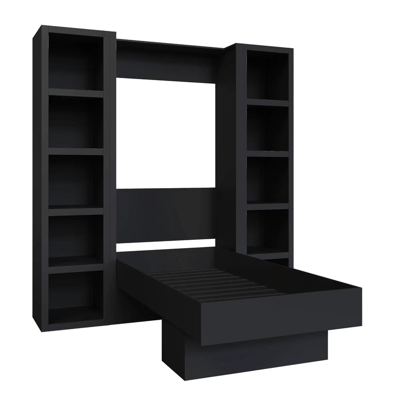 Easy-Lift Twin Murphy Wall Bed in Black with Two Bookshelves by Sharicks